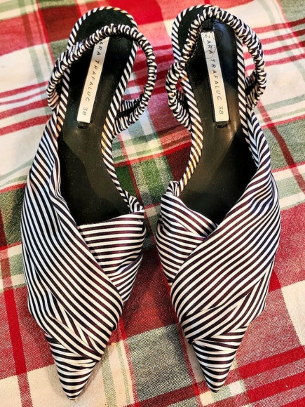 Zara Trafaluc Striped Pointed-Toe Heels in Black & White EU 38